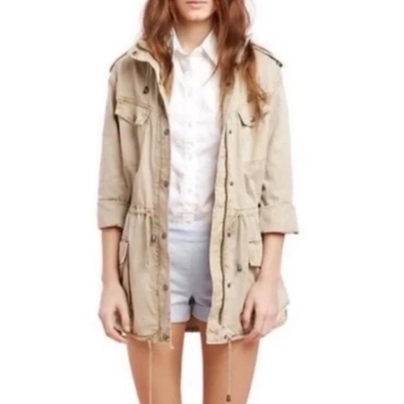 Aritzia Talula Beige Utility Khaki Hooded Jacket SZ Medium - Picture 1 of 11